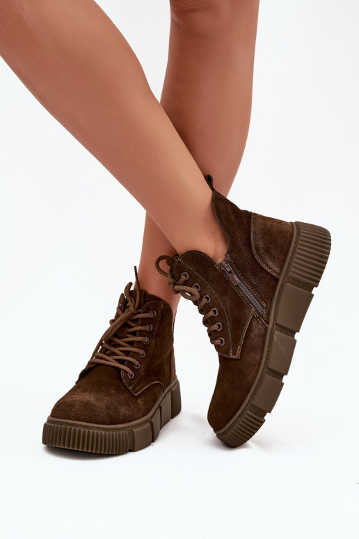 van suède lage hakken voor dames met platform Big Star SS274595 bruine kleur van suède lage hakken voor dames met platform Big Star SS274595 bruine kleur