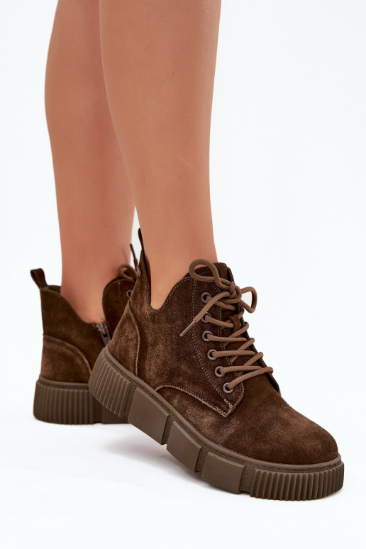 van suède lage hakken voor dames met platform Big Star SS274595 bruine kleur van suède lage hakken voor dames met platform Big Star SS274595 bruine kleur