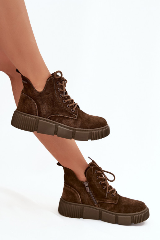 van suède lage hakken voor dames met platform Big Star SS274595 bruine kleur van suède lage hakken voor dames met platform Big Star SS274595 bruine kleur