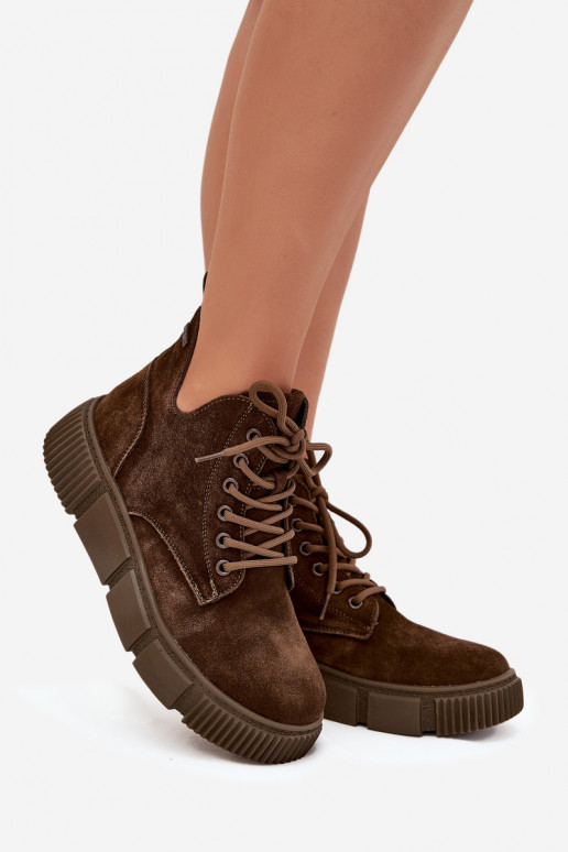 van suède lage hakken voor dames met platform Big Star SS274595 bruine kleur van suède lage hakken voor dames met platform Big Star SS274595 bruine kleur