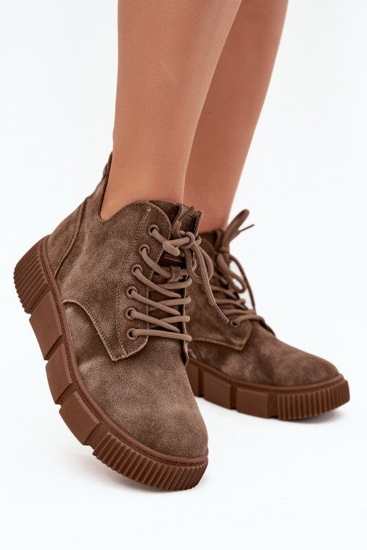 van suède lage hakken voor dames met platform Big Star SS274594 beige