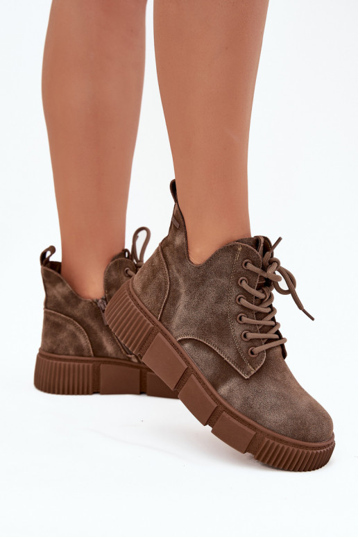 van suède lage hakken voor dames met platform Big Star SS274594 beige