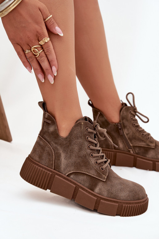 van suède lage hakken voor dames met platform Big Star SS274594 beige