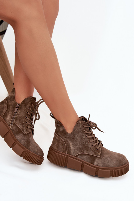 van suède lage hakken voor dames met platform Big Star SS274594 beige