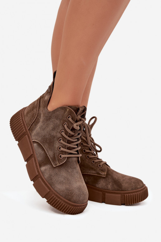 van suède lage hakken voor dames met platform Big Star SS274594 beige