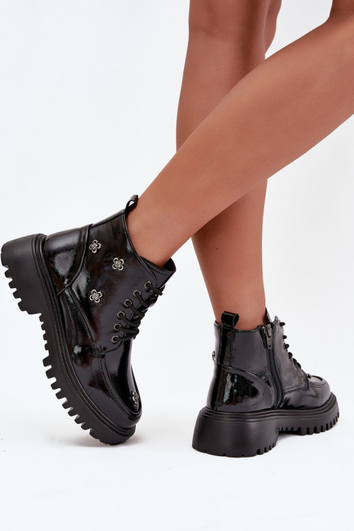 Leer opInarmen Dameslaarzen met mooie details met lakeffect Artiker 57C0345 zInart