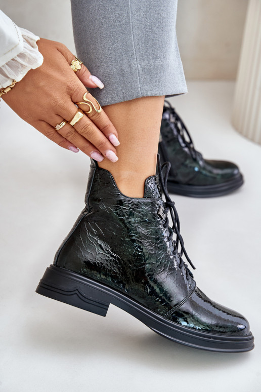 Leer met lakeffect Dameslaarzen opInarmen Opar het kasteel D&A LZ42-042 kaki kleuren