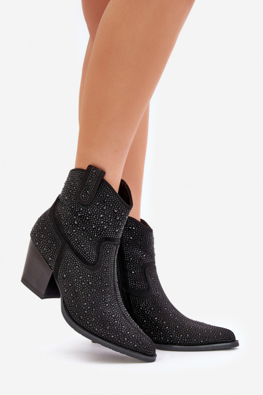 Versierd Laarzen in coInboystijl met hakkenNoskami puntneus S.Barski HY42-121 zInart