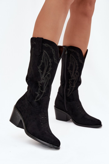 dames lange laarzen cowboy-stijl met hak verwarmd Vinceza 16508 in zwarte kleur 2
