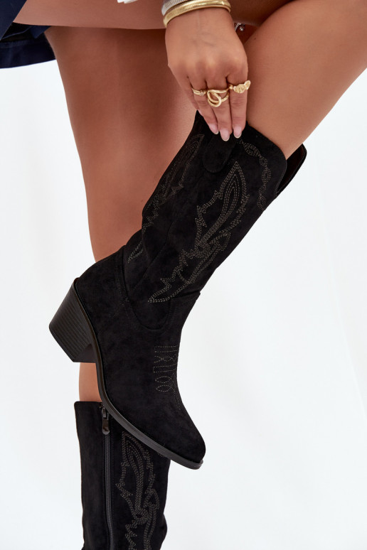 dames lange laarzen cowboy-stijl met hak verwarmd Vinceza 16508 in zwarte kleur dames lange laarzen cowboy-stijl met hak verwarmd Vinceza 16508 in zwarte kleur