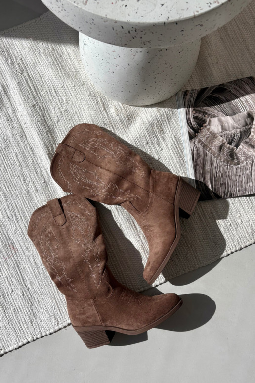 dames lange laarzen cowboy-stijl met hak verwarmd Vinceza 16508 in zandkleur