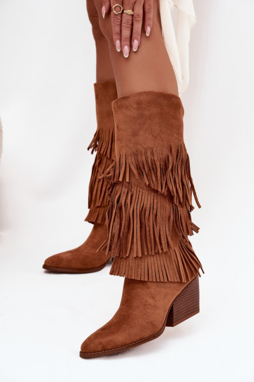 Gevoerde cowboylaarzen met kwastjes, bruine kleur Brivina 2