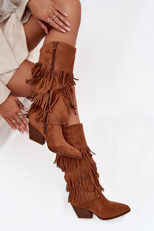 Gevoerde cowboylaarzen met kwastjes, bruine kleur Brivina Gevoerde cowboylaarzen met kwastjes, bruine kleur Brivina