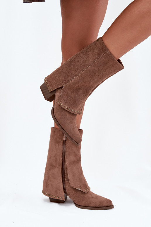 Warme lange laarzen met gestrekt bovenstuk Vinceza 16516 in zandkleur