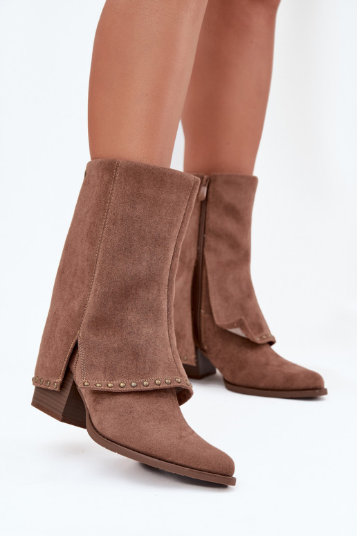 Warme lange laarzen met gestrekt bovenstuk Vinceza 16516 in zandkleur