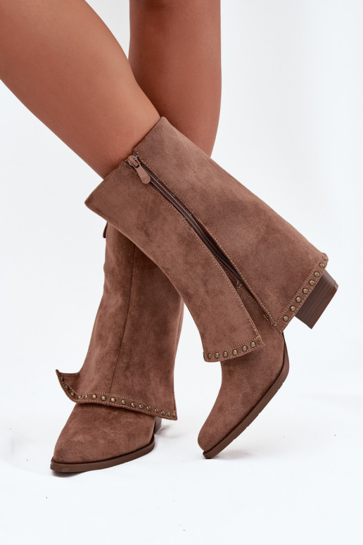 Warme lange laarzen met gestrekt bovenstuk Vinceza 16516 in zandkleur