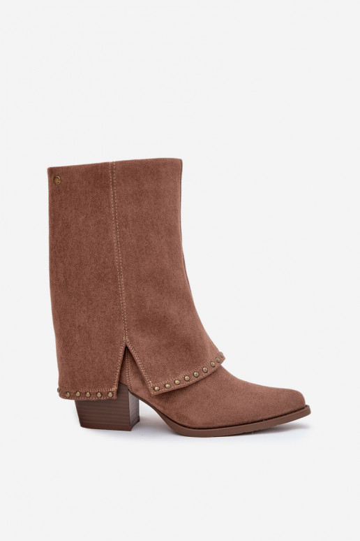 Warme lange laarzen met gestrekt bovenstuk Vinceza 16516 in zandkleur