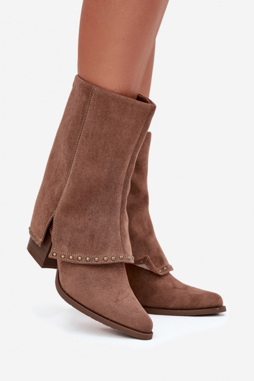 Warme lange laarzen met gestrekt bovenstuk Vinceza 16516 in zandkleur