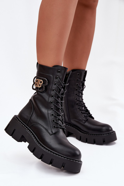 Gevoerde enkellaarsjes en noker voor dames met ornamenten zwart Melisse