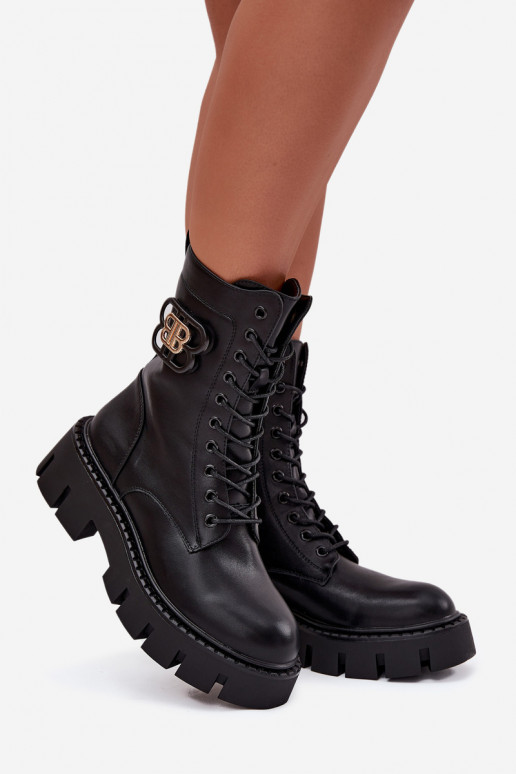 Gevoerde enkellaarsjes en noker voor dames met ornamenten zwart Melisse