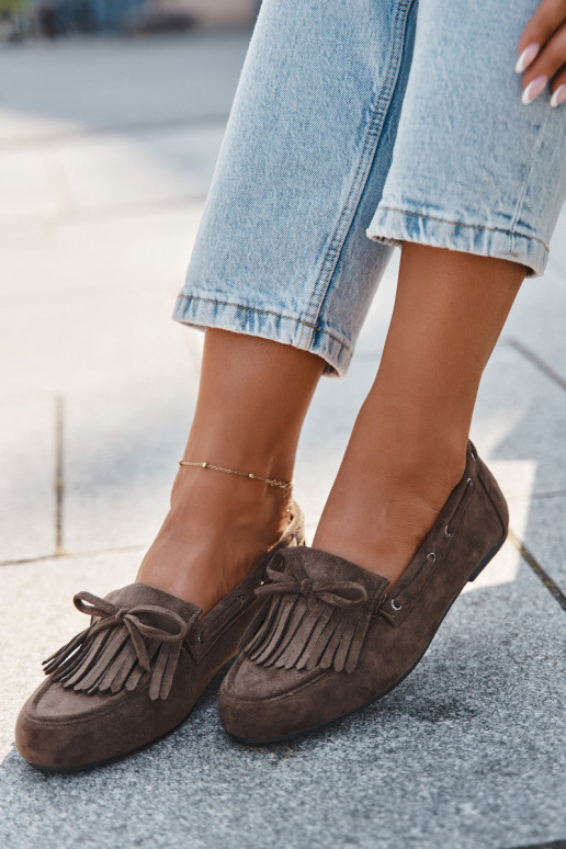 Damesmokassins met franjes en strik in kaki "Olivianne"