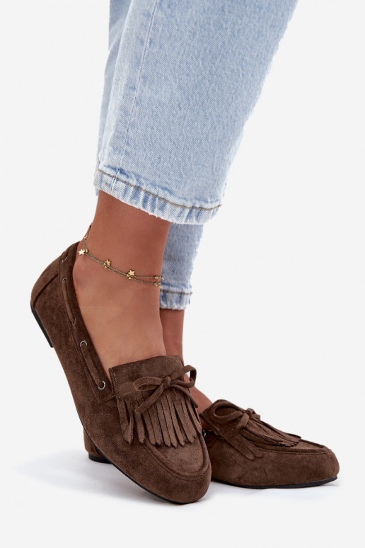 Damesmokassins met franjes en strik in kaki "Olivianne"