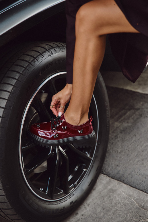 met lakeffect Leer schoenen DamesPrzypinkami Artiker 57C0336 bordeaux