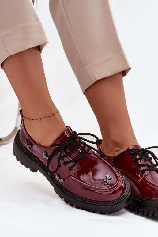 met lakeffect Leer schoenen DamesPrzypinkami Artiker 57C0336 bordeaux