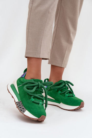 van suède Sneakers model schoenen Dames met platformGrubym Vetersluitingm Artiker 55C0136 groene kleur 2