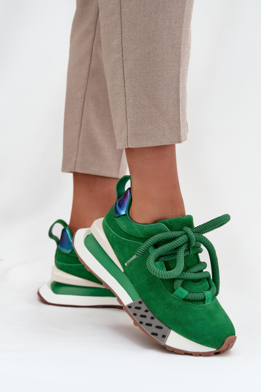 van suède Sneakers model schoenen Dames met platformGrubym Vetersluitingm Artiker 55C0136 groene kleur