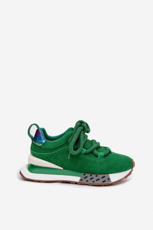 van suède Sneakers model schoenen Dames met platformGrubym Vetersluitingm Artiker 55C0136 groene kleur