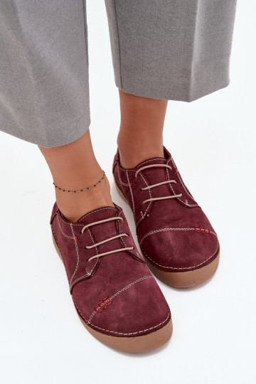 Leren dames schoenen met naden Artiker 57C2111, bordeaux kleur
