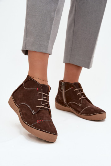 Leren dames schoenen met naden, kasteeltype, Artiker 57C2117, bruine kleur 2