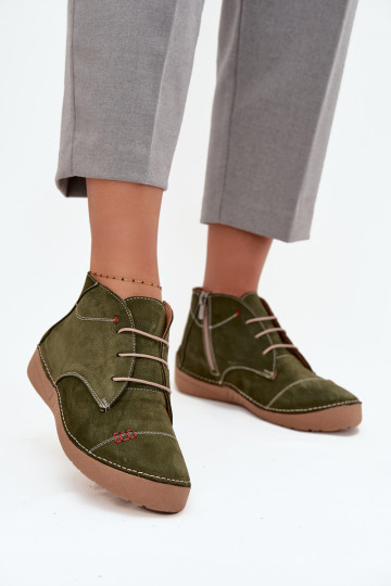 Leren dames schoenen met naden, kasteeltype, Artiker 57C2119, groene kleur 2