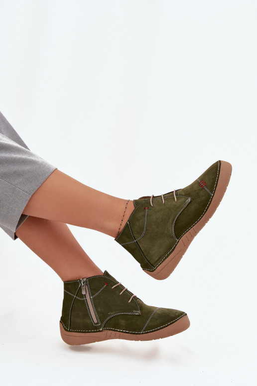 Leer schoenen DamesPrzeszyciami Opar het kasteel Artiker 57C2119 groene kleur