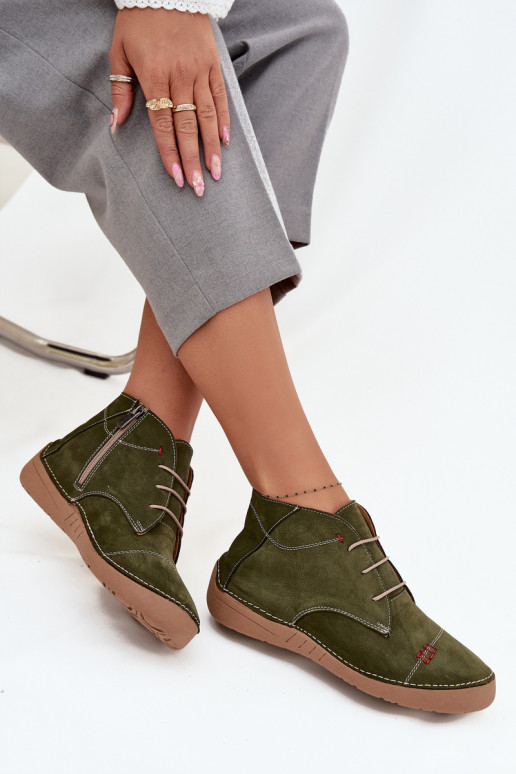 Leer schoenen DamesPrzeszyciami Opar het kasteel Artiker 57C2119 groene kleur