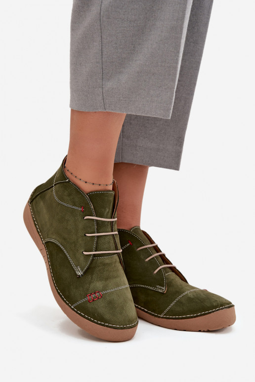 Leer schoenen DamesPrzeszyciami Opar het kasteel Artiker 57C2119 groene kleur