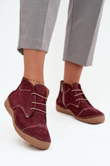 Leren dames schoenen met naden, kasteeltype, Artiker 57C2116, bordeaux kleur 2