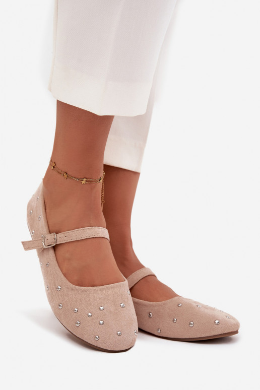 Versierde dames ballerina's met bandjes, roze kleur Olivisse Versierde dames ballerina's met bandjes, roze kleur Olivisse