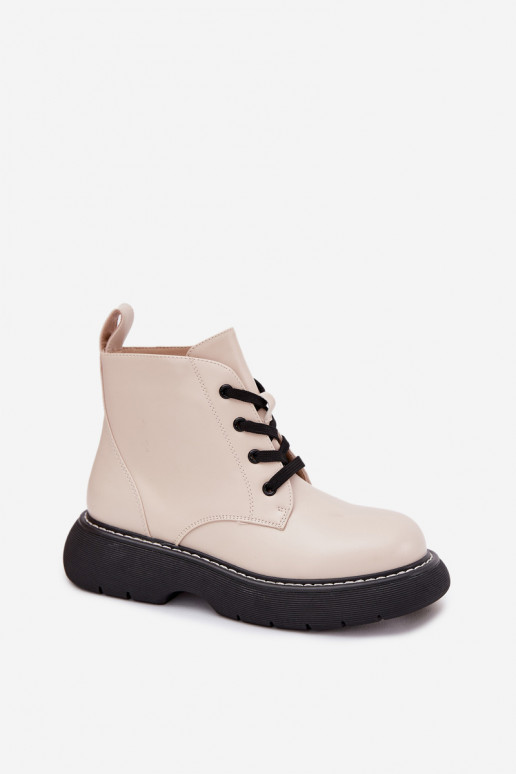 Warm gevoerde damesankleboots met platform en veters, ivoorkleur, Harmine