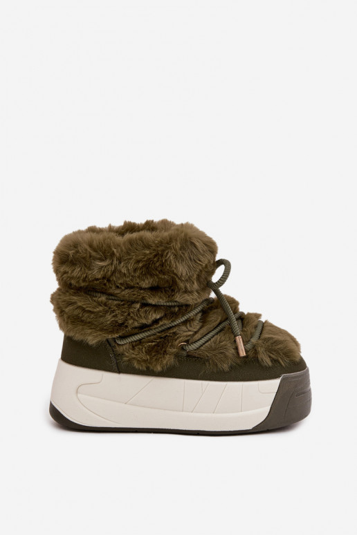 SneeuIn laarzen Dames met platform met stijlvolle details en bont kaki kleuren Kalivira