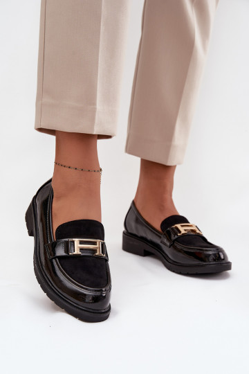 Lakken dames mocassins met gouden details S.Barski HY52-545 zwarte kleur
