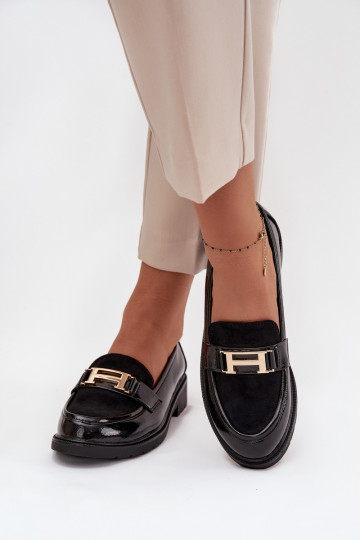 Lakken dames mocassins met gouden details S.Barski HY52-545 zwarte kleur 2