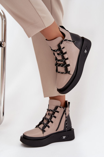 Leer Dameslaarzen met platform opInarmen Artiker 55C0884 beige