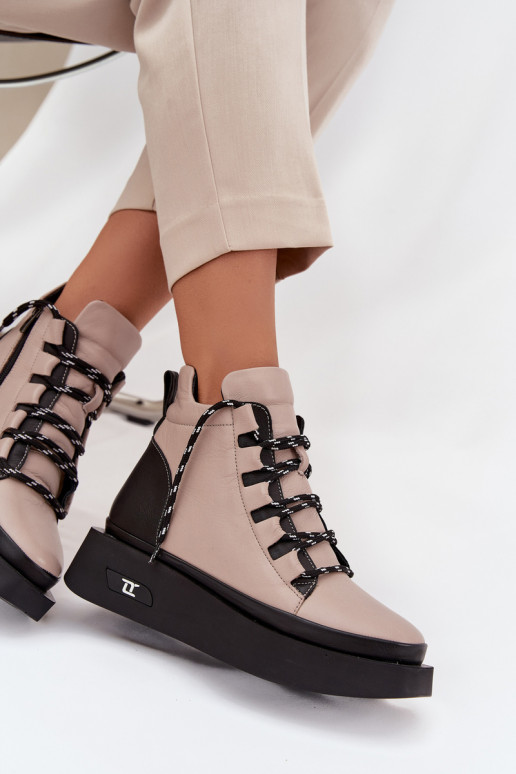 Leer Dameslaarzen met platform opInarmen Artiker 55C0884 beige Leer Dameslaarzen met platform opInarmen Artiker 55C0884 beige