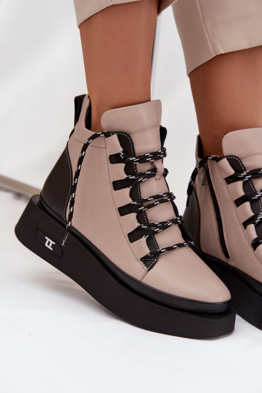 Leer Dameslaarzen met platform opInarmen Artiker 55C0884 beige Leer Dameslaarzen met platform opInarmen Artiker 55C0884 beige