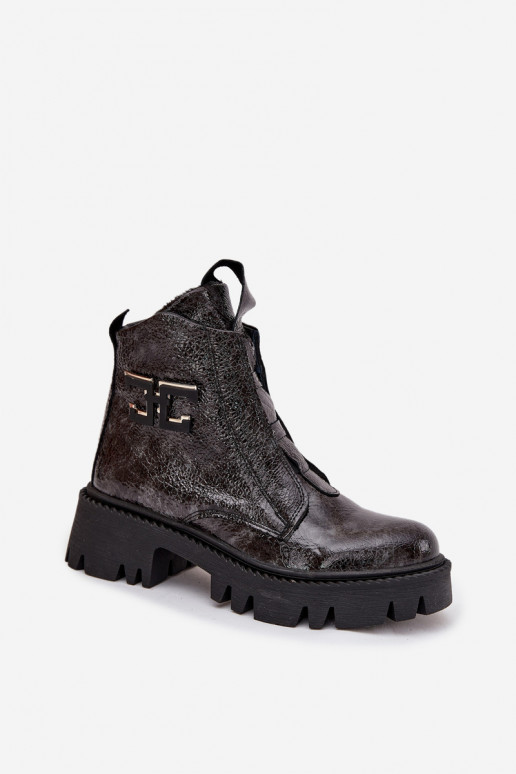 Leer met lakeffect Dameslaarzen met ornamenten opInarmen Artiker 57C2081 grijs