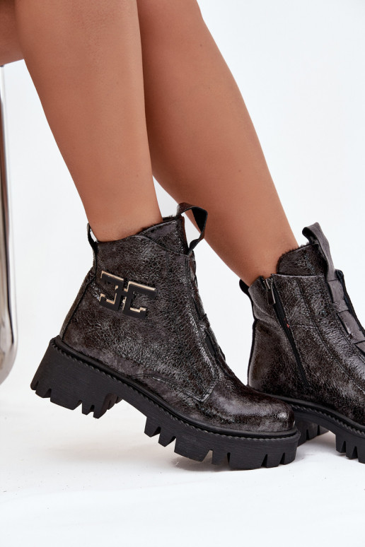 Leer met lakeffect Dameslaarzen met ornamenten opInarmen Artiker 57C2081 grijs