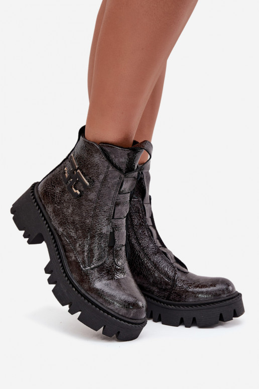 Leer met lakeffect Dameslaarzen met ornamenten opInarmen Artiker 57C2081 grijs