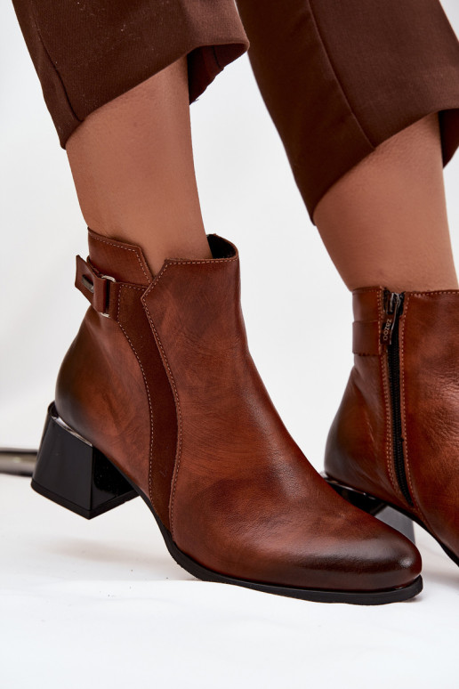 Leer Dameslaarzen met hakken opInarmen Zazoo 60563 bruine kleur